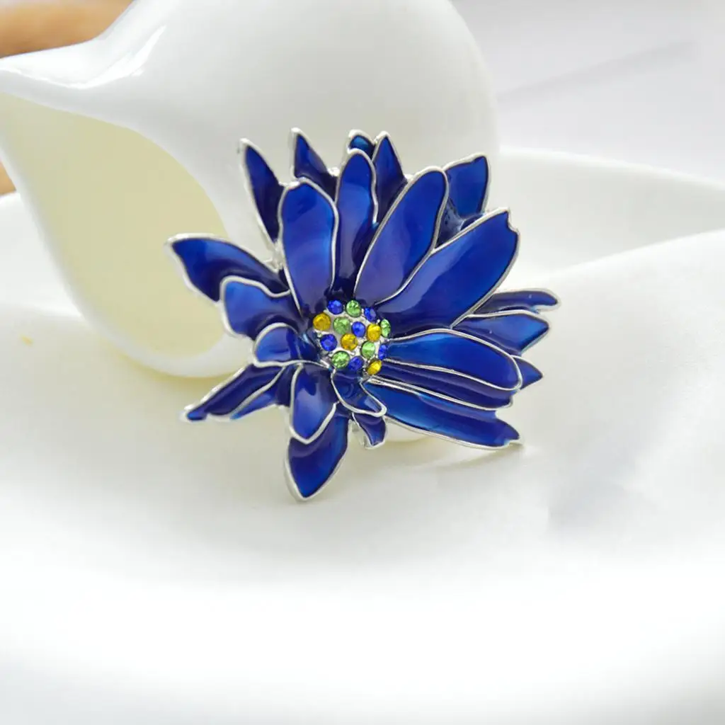 Bohemian Blue Enamel Brooch Pin Lady Party Dress Ornaments Statement Floral