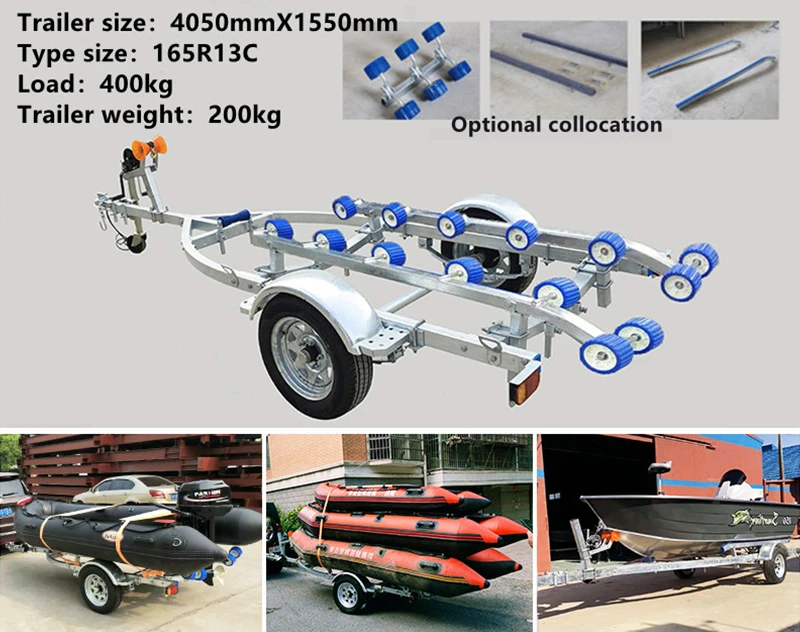 3.8M Foldable Marine Boat Trailer Anti Corrosion Towing Frame For Small Inflatable Vessel Yacht Watercraft