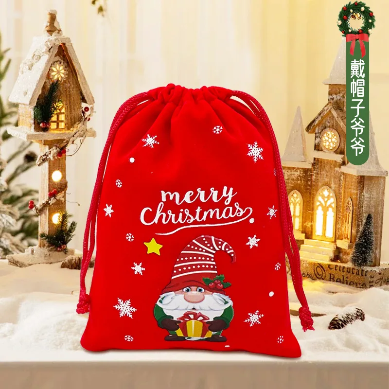 

1pc Christmas Gift Bags Red Velvet Drawstring Pouch Bulk Santa Candy Packaging Snack Wrapping Bag Wedding Party Favors Decor