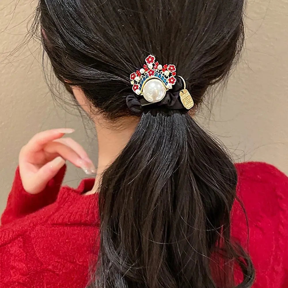 Beijing Opera Facial Masks New Year Elastic Hair Band Pearl Bracelet Dragon Year Headwear Chinese Style Hair Accessories