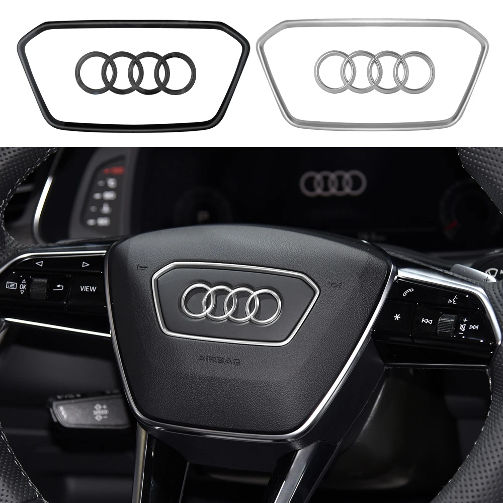 For Audi A3 A4 B8 8P B9 8V A5 A6 C7 A7 Q3 Q5 Q7 Automobile Steering Wheel Logo Bright Frame Strip Electroplated Snap style Hub