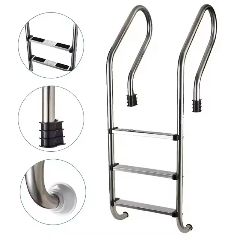 Premium SS304 Stainless Steel Pool Ladder Anti-Rust 3-Step Safety Inground Swimming Pool Stairs with Non-Slip Rubber Pads