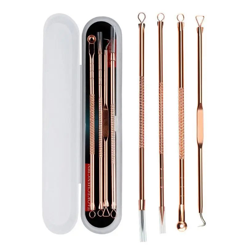 4Pcs/Set Rose Gold Stainless Steel Acne Blackhead Remover Needles Pimple Comedone Spot Double for Head Extractor K Drop Shipping