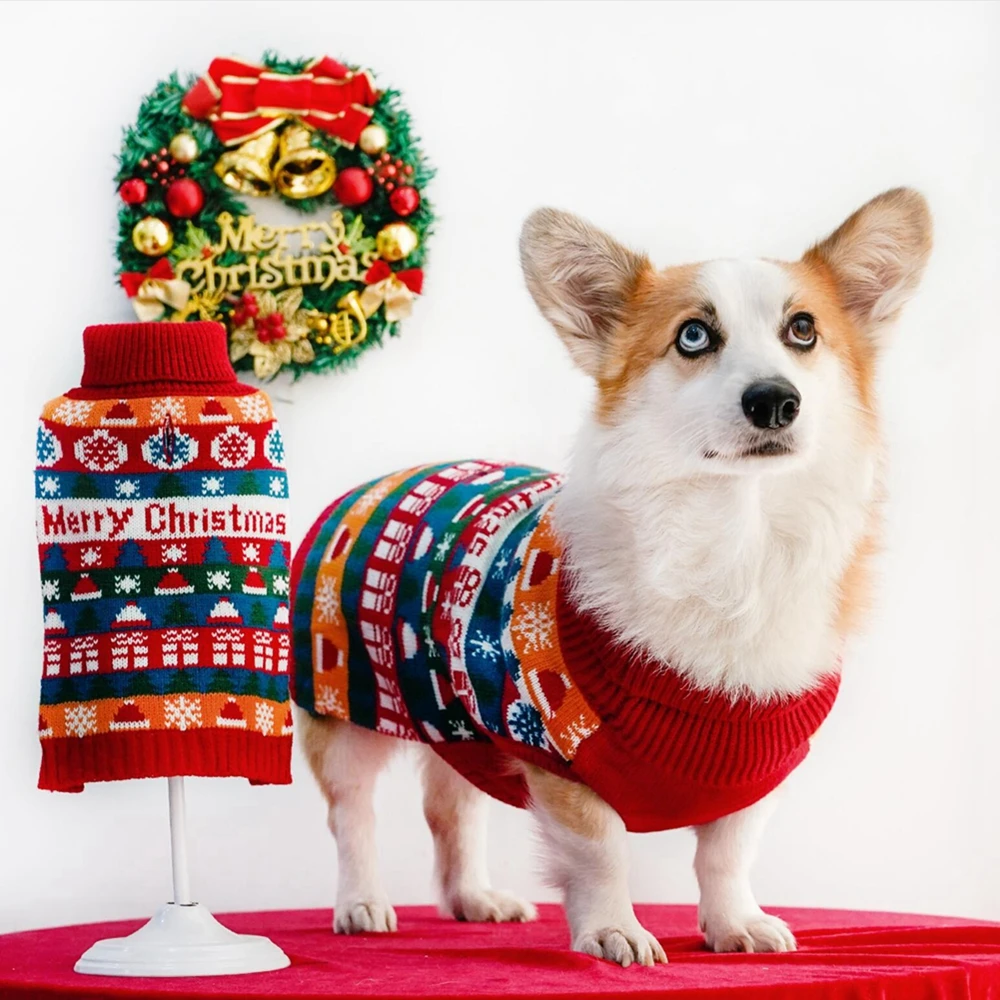 Christmas Dog Knitted Sweaters for Small Medium Dogs Cats Clothes Winter Warm Puppy Pet Turtleneck Vest Soft Chihuahua Jacket