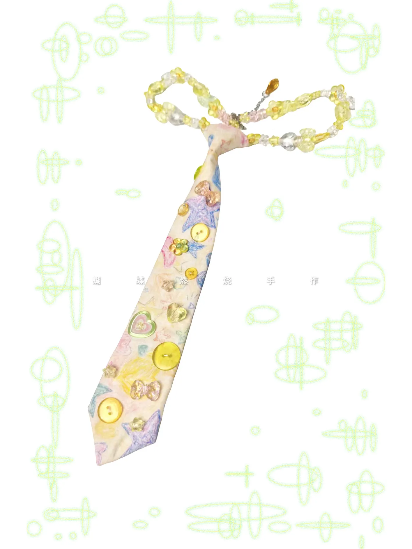 cravate-y2k-tendance-avec-motif-etoile-jaune-transparente-style-graffiti-enfantin-et-personnalite-dopamine
