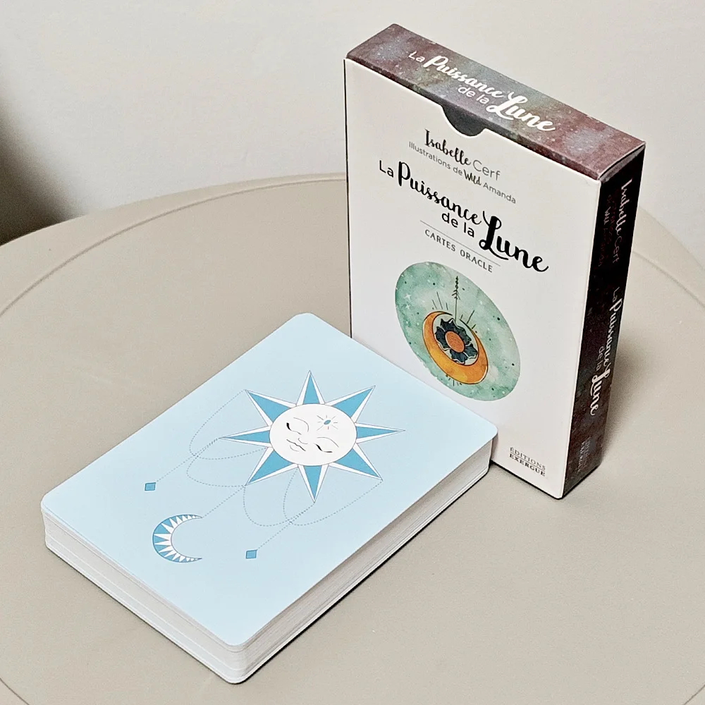 La Puissance de la Lune : Jeu de cartes Oracle 44 pièces, Phases de Lune et Signes du Zodiaque, Art aquarelle, Cartes Oracle de divination et de guidance, Version française
