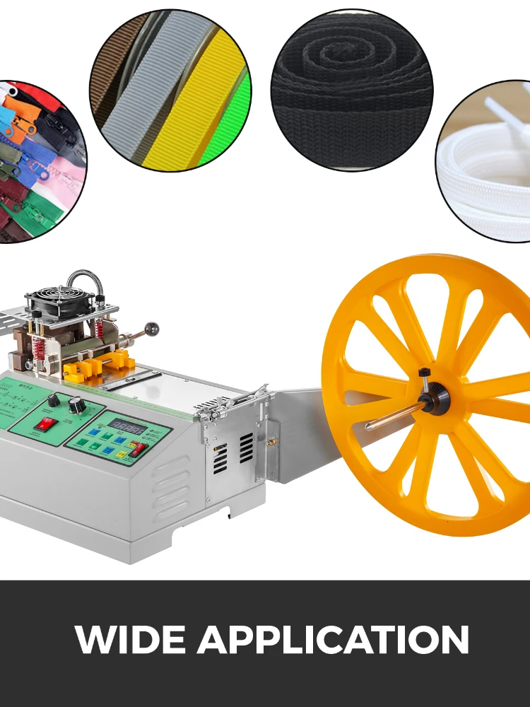 Automatic Computer Cloth Tape Cutting Machine Hot and Cold Knife Magic Sticker Tube Zipper Heat Shrink Elastic Cutter Tool