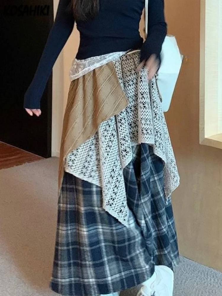 

Y2k Aesthetic Plaid Grunge Skirts Women Harajuku High Waist Irregular Patchwork Skirt Vintage Streetwear A-Line Gothic Faldas