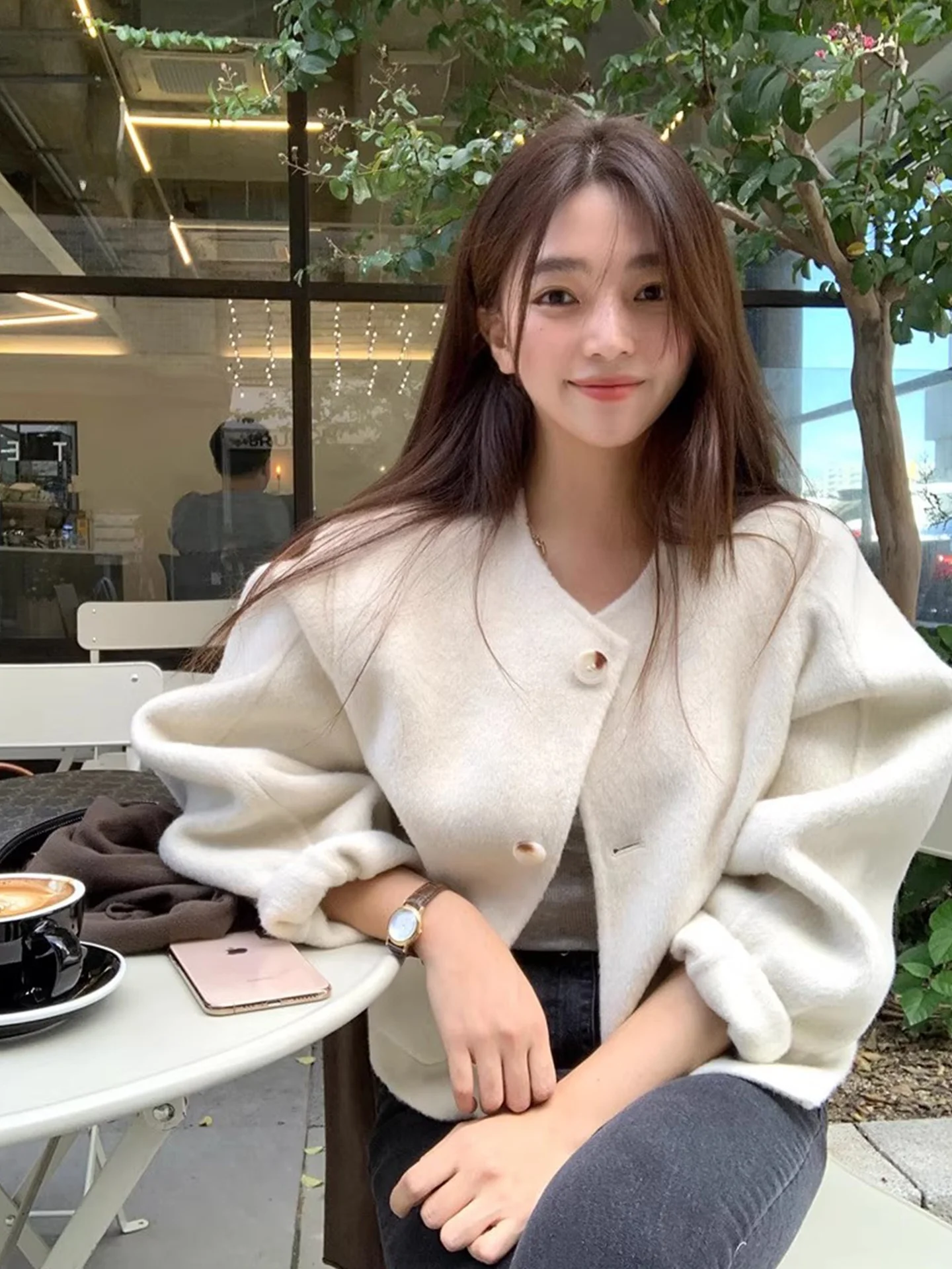 

Шикарное осеннее свободное пальто круглого цвета с одной пуговицей, однотонное универсальное шерстяное пальто для женщин, корейское Sle Commute Faion