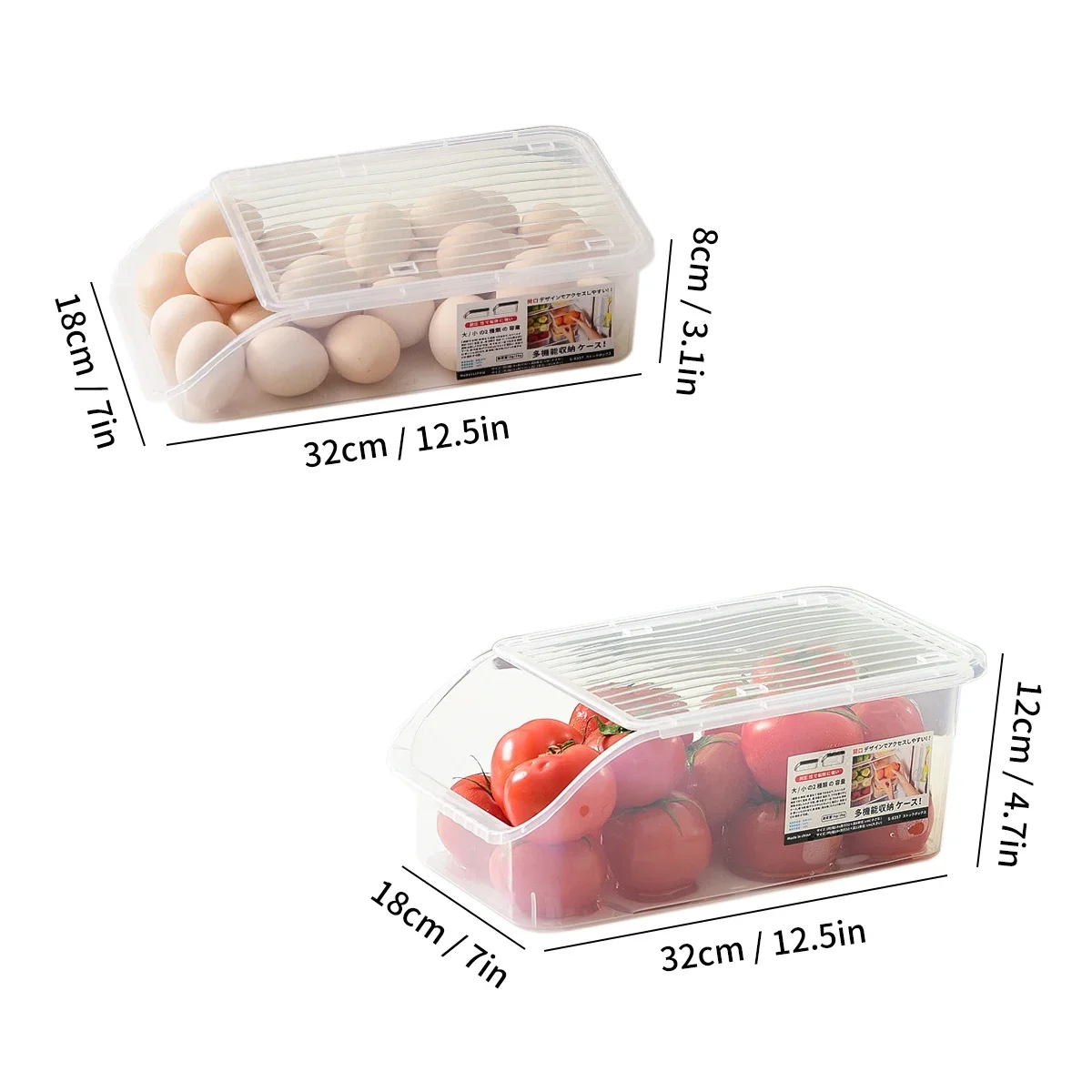 WORTHBUY Refrigerator Storage Box Stackable Storage Bins Kitchen Transparent Crisper Multifunctional Organizer Box With Lid