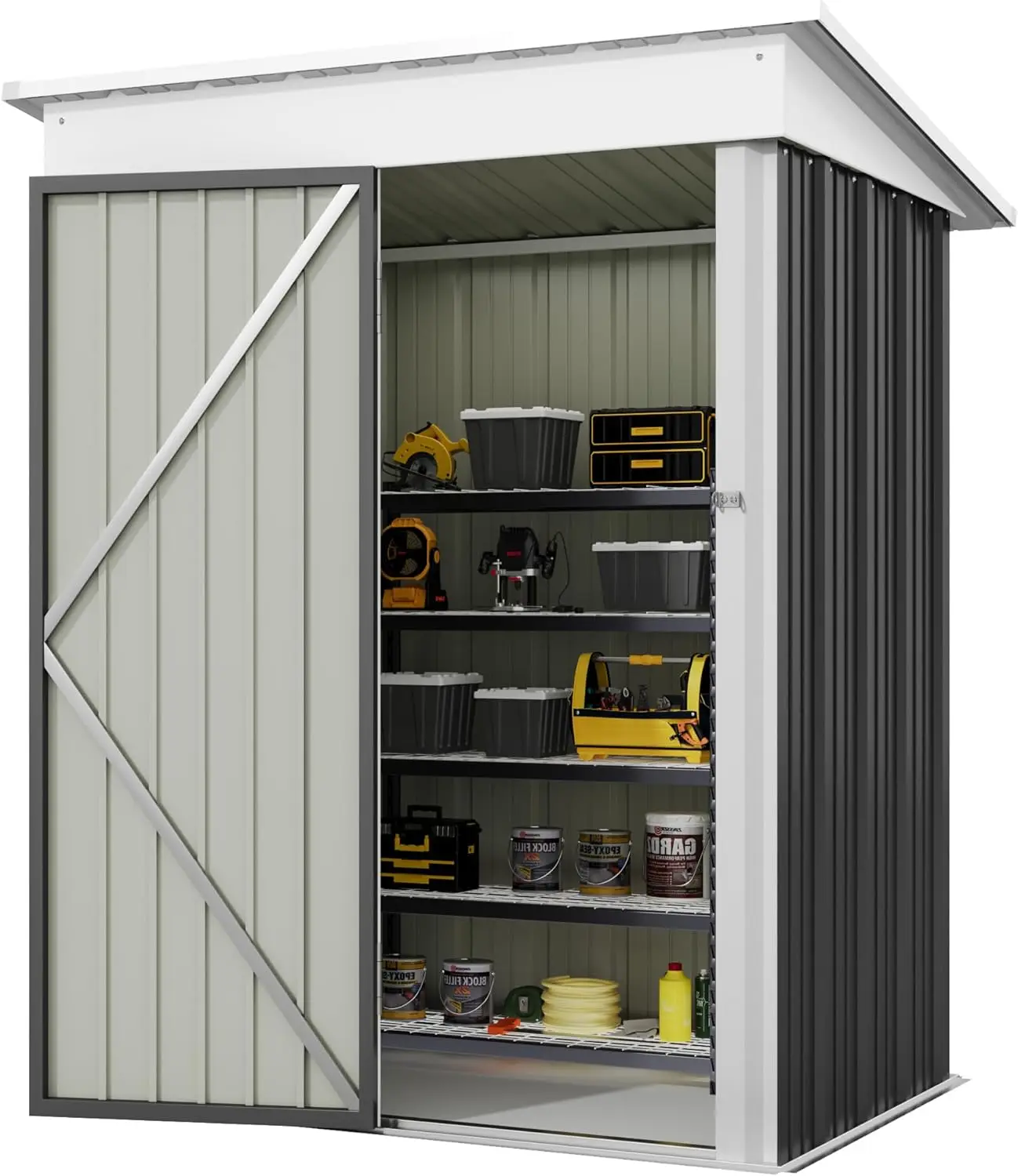 

5ft x 3ft Outdoor Storage Shed Metal Shed House with Sloping Roof Tool Shed for Courtyard or Garden Storage of Equipment, Gray