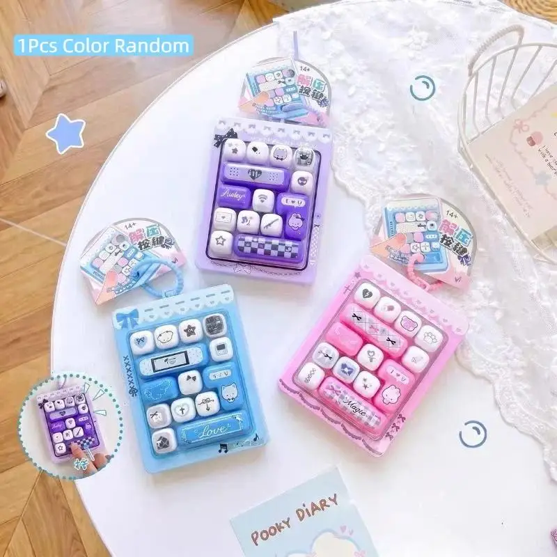 Soft Touch Keyboard Keycap Keychain 14 Grid Vertical Sweetheart Style Stress Relief Fidget Toy for All Age Groups