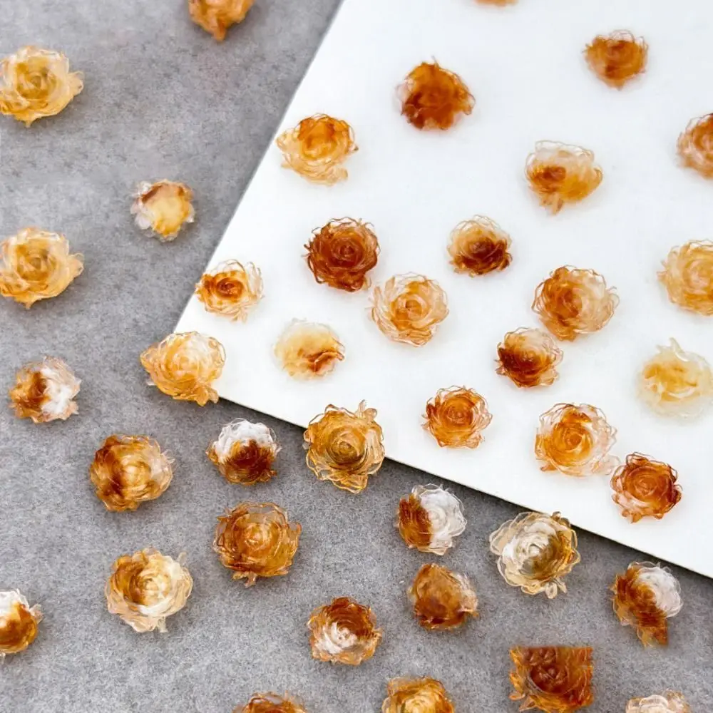 50PCS 3D Resin Camellia Nail Art Decoration Vintage Dark Night Two-tone Camellia Accessories Size Mixed Simulation Flower