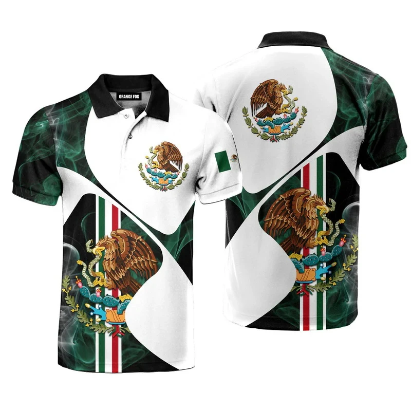 3D Print Mexico Flag Polo Shirt For Men Women Tops Fashion Short Sleeve Button Lapel Polo Mexico Rooster Pattern Unisex Tops view 2