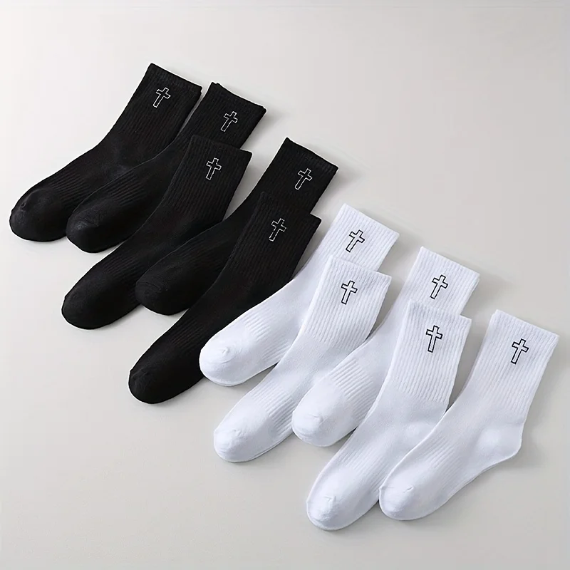 5-pair Men's Cross Mid-Calf Socks,Thermal Socks,Long Socks,Casual Socks,Athletic Socks,Fashionable,Suitable for Daily Wear