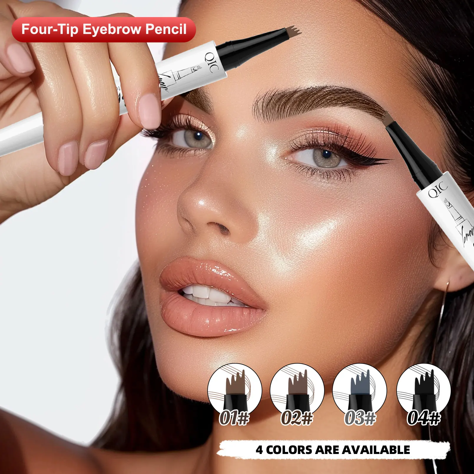 Four Pronged Eyebrow Pen Quick Drying Long Wearing Soft Natural Color Smudge Proof Fade Resistant Ideal for Daily Commuting