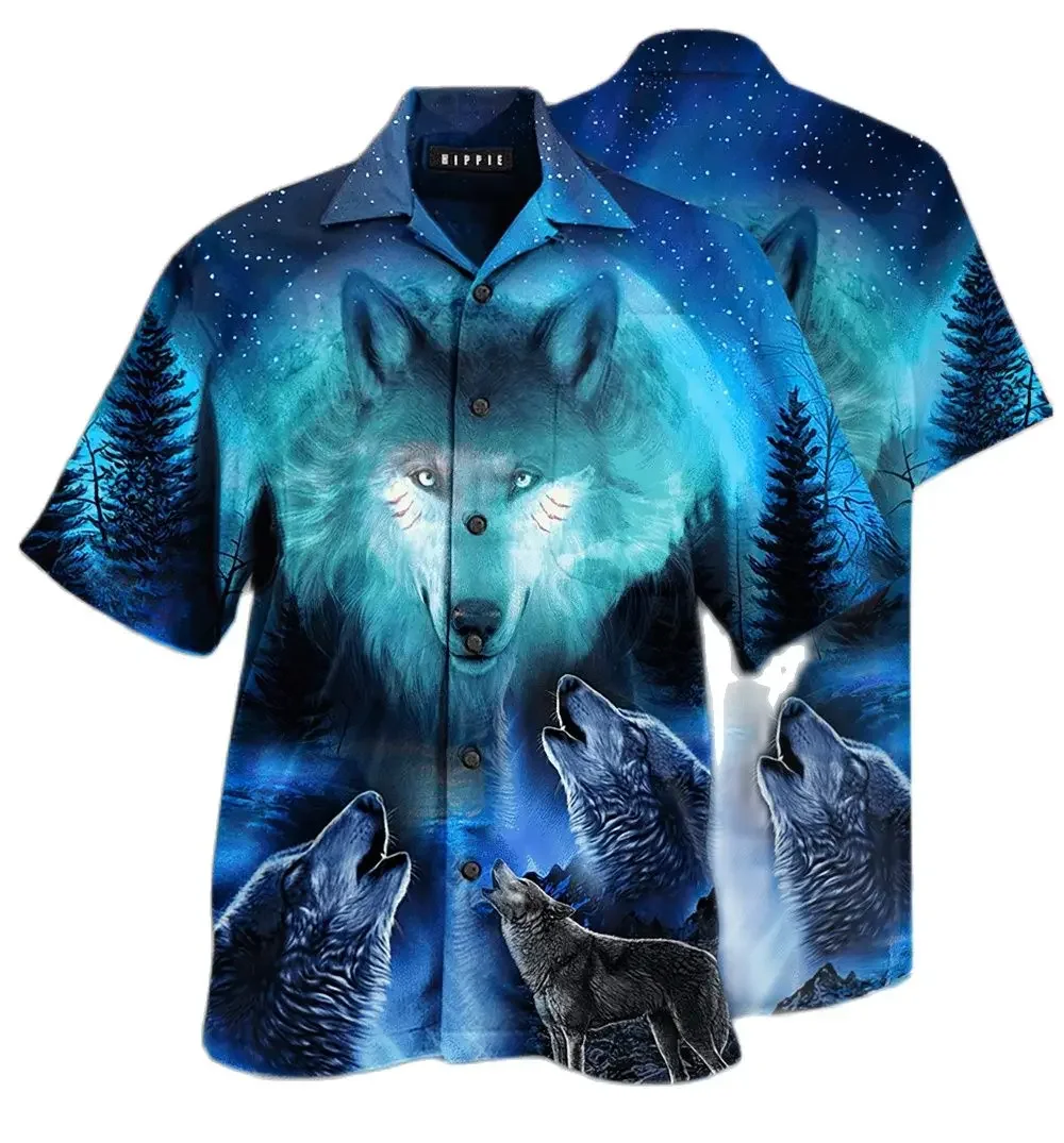 Summer Men's Short Sleeved Shirt Hawaiian Beach 3d Digital Print Music Landscape Animal Wolf Short Sleeved Shirt S-5xl