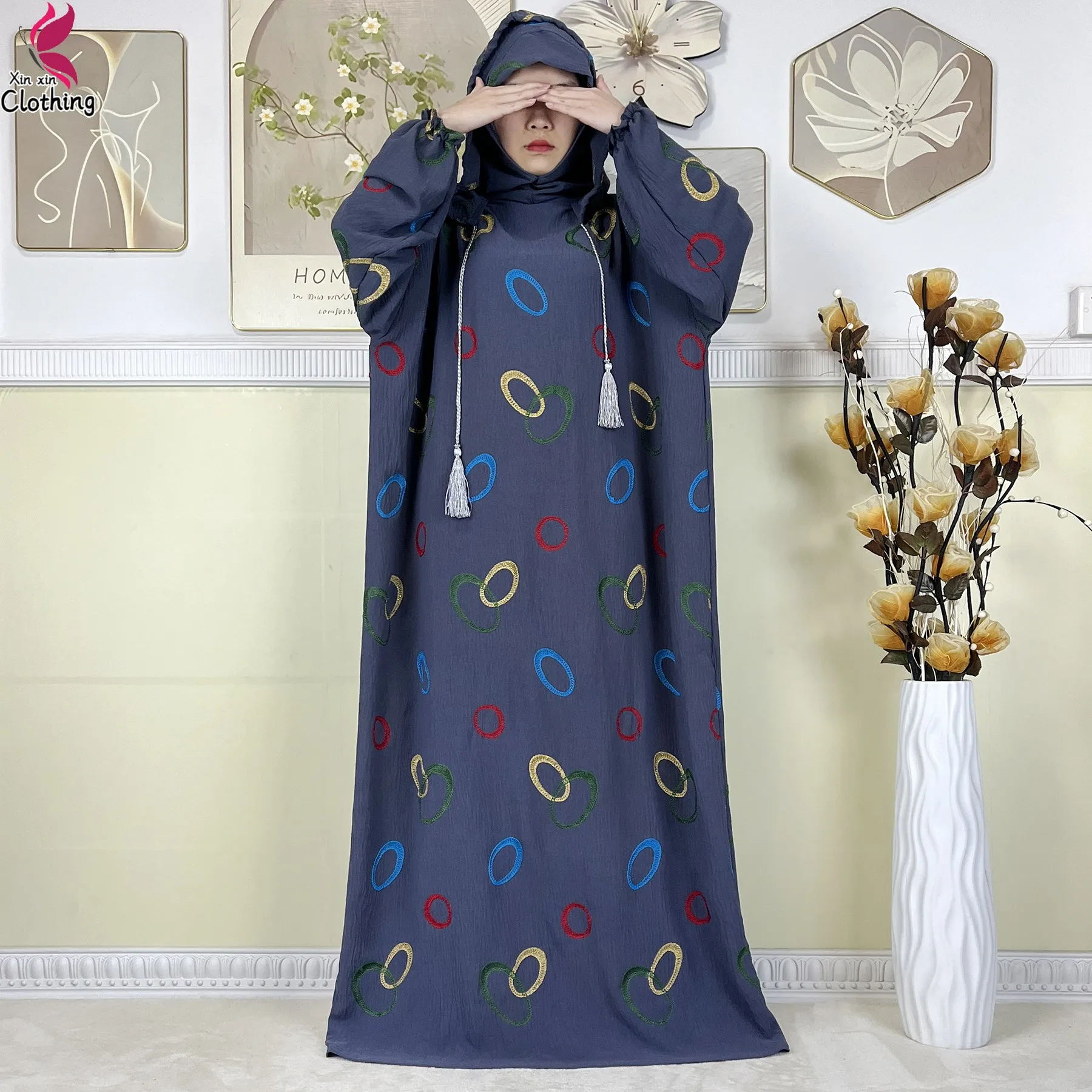 2025 جديد رمضان مسلم قبعة مزدوجة الصلبة القطن عباية التطريز فضفاض دبي تركيا الإسلام ملابس الصلاة عباية أفريقية الملابس