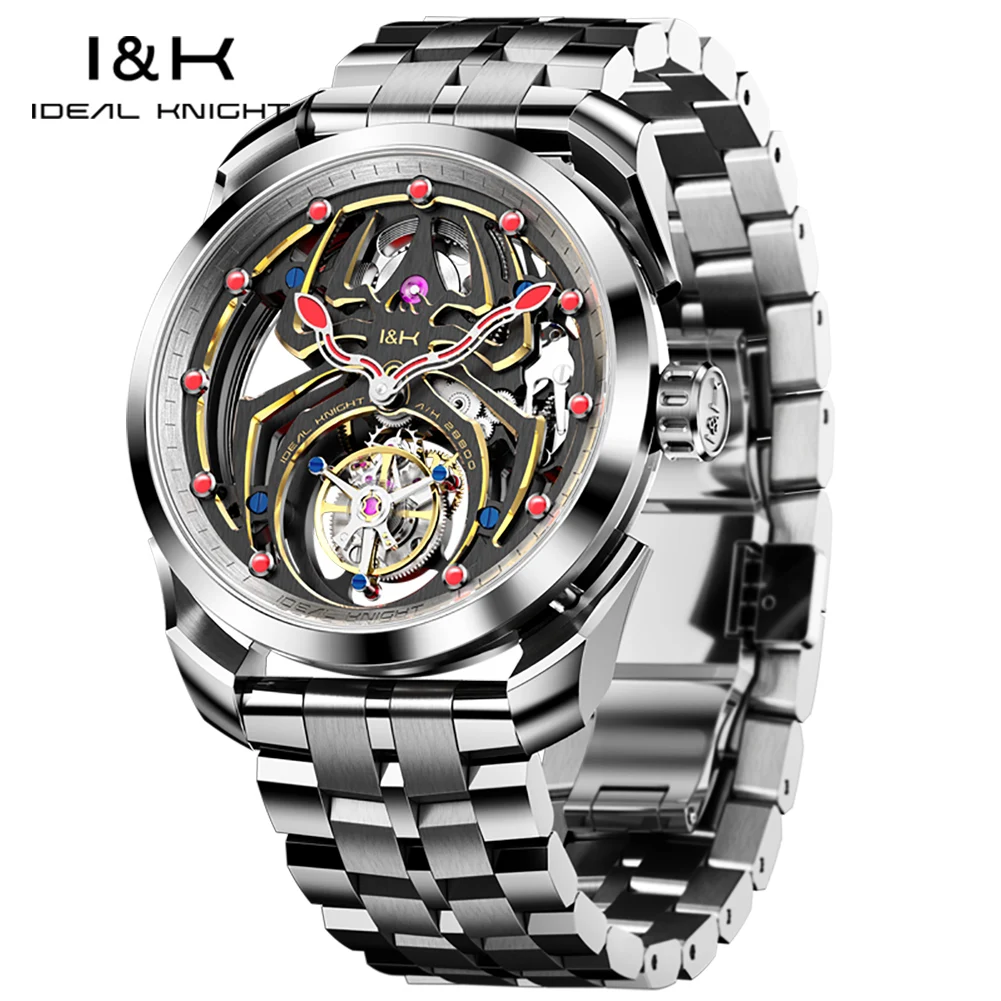 

Tourbillon Wristwatch Ideal Knight TOP Luxury Brand Sapphire Mirror High Quality Stainless steel Luminous Skeleton Watch Man