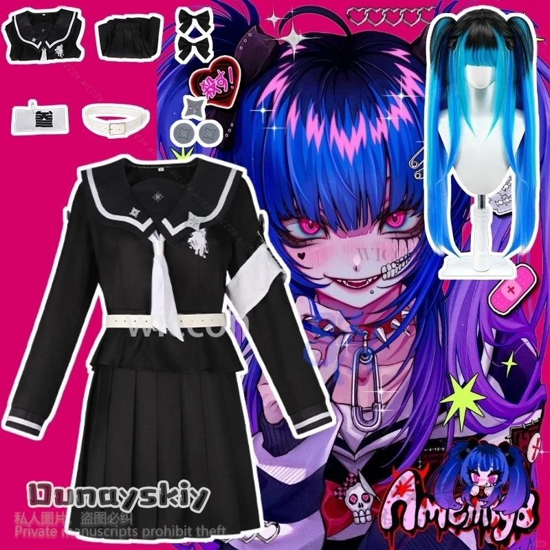 amemiya-darumi-japonais-jirai-kei-filles-cosplay-jeu-d'anime-les-cent-uniforme-scolaire-gothique-mini-robe-noire-jsk-lolita-halloween