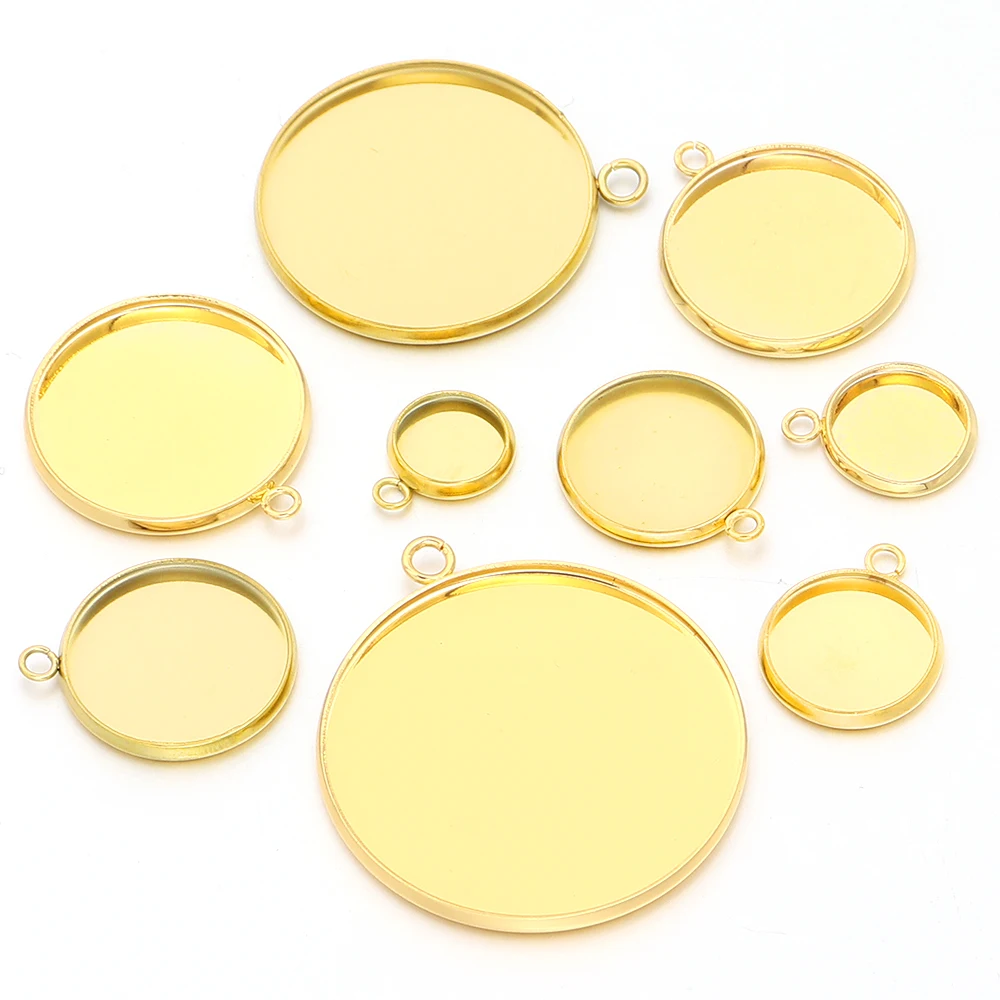 5 Stück 6-30mm Edelstahl Runde Anhänger Rohlinge Cabochon-Basis Fassung für DIY Schmuckherstellung Zubehör – Detail 5