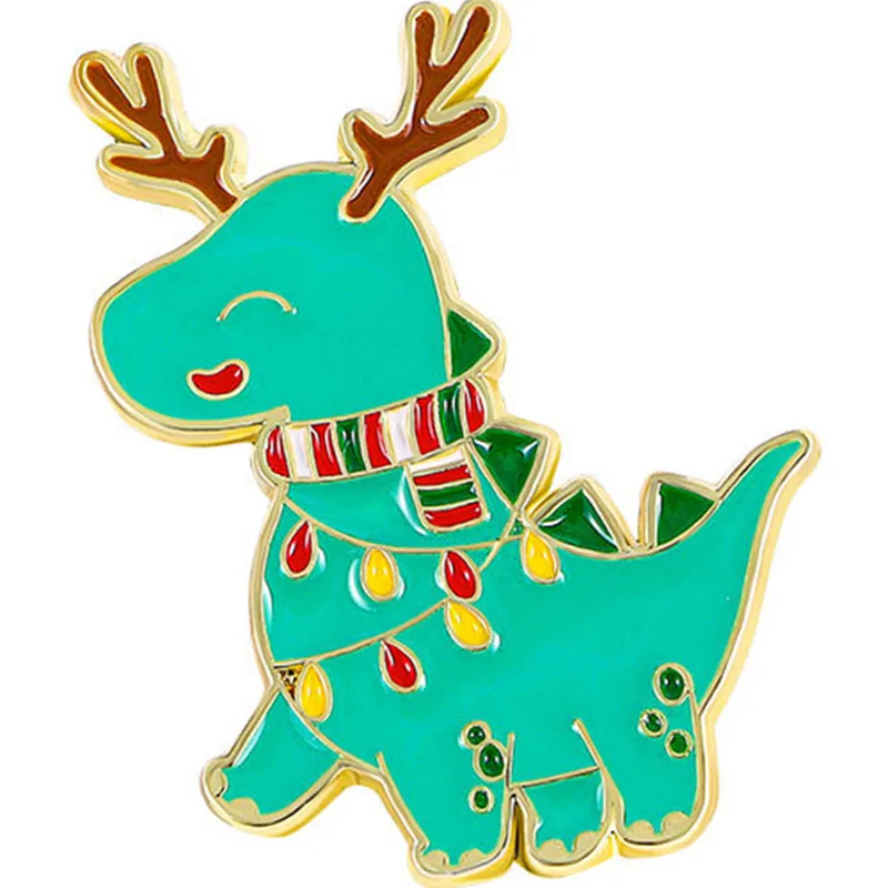 Pines de esmalte de dinosaurios bonitos para mujer, broches creativos de animales de la serie navideña, decoración de mochila para niños, joyería, Pin de solapa de abrigo, insignia