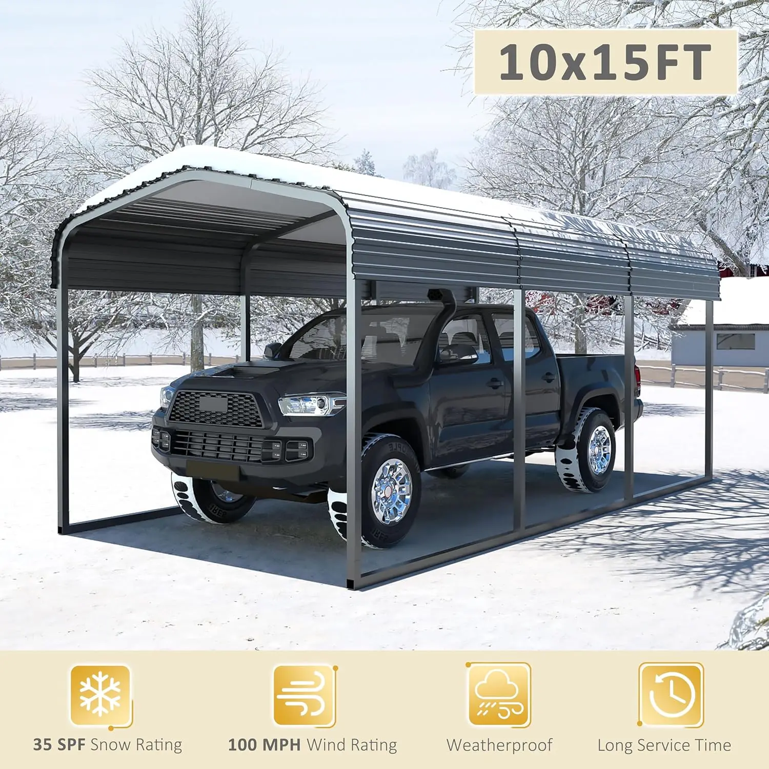 10x15 FT Heavy Duty Metal Carport, Car Port Canopy with Metal Roof, Garage Car Shelter Shade for Outdoor, Car, Truck, Boat, Gray