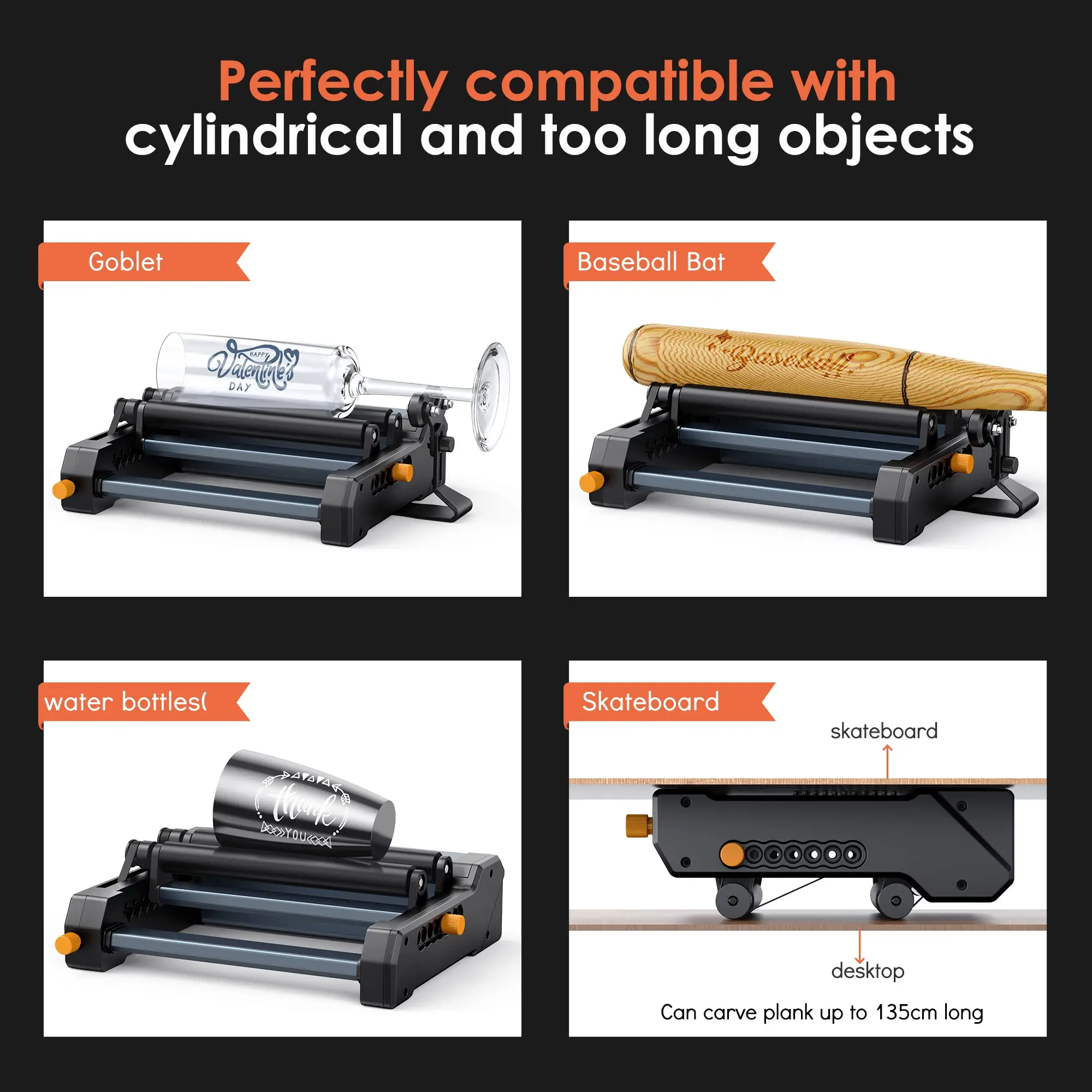 Laser Rotary Silicone Roller for Engraving Cylindrical Objects of Different Sizes and Longer Objects,Support LaserGRBL/LightBurn