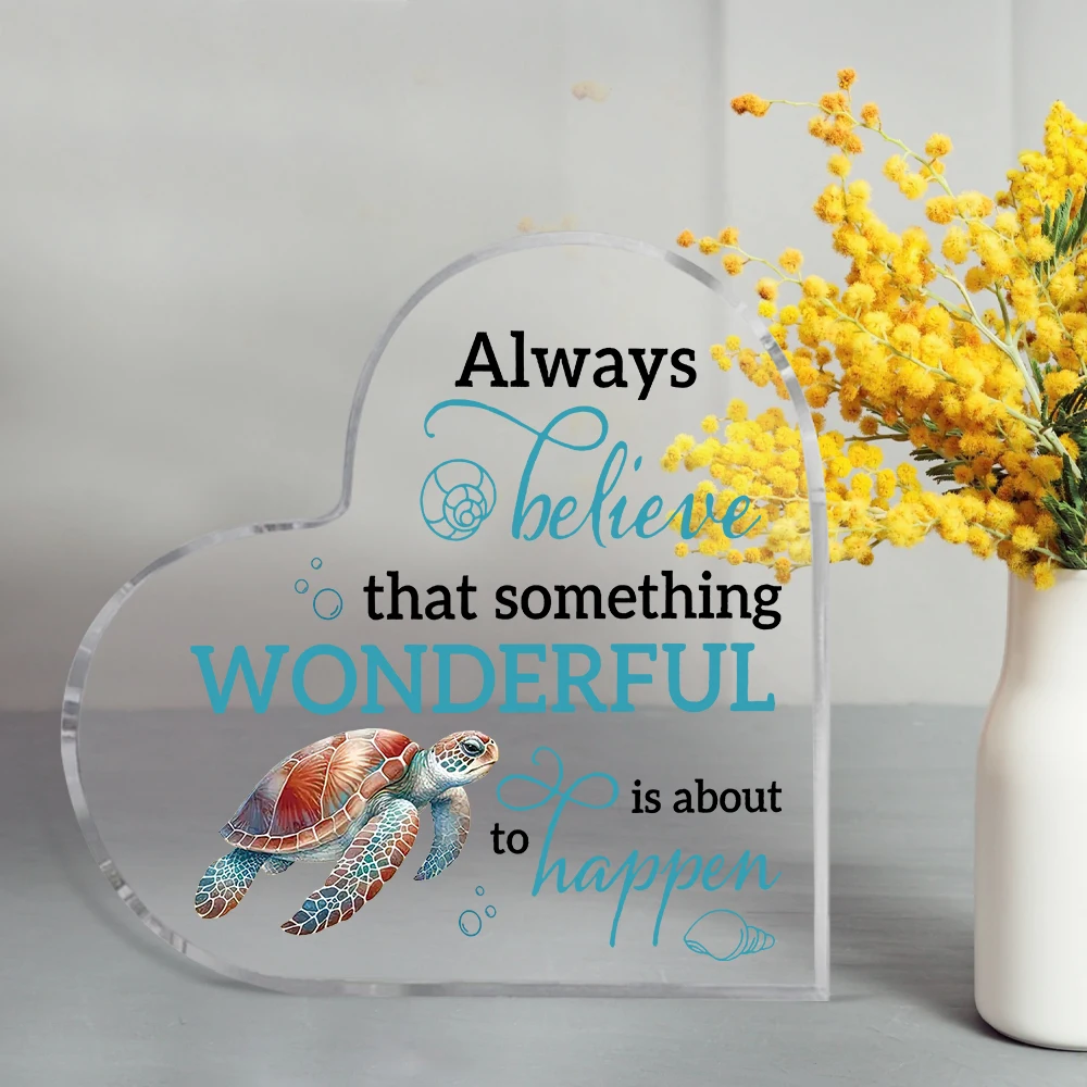 اقتباس ملهم من الأكريليك على شكل قلب مع تصميم سلحفاة بحرية - ديكور كلاسيكي لسطح الطاولة للمنزل والمكتب #3