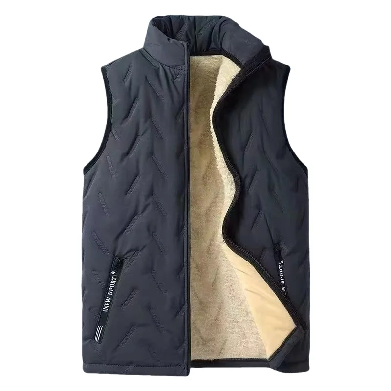 

Autumn Winter Men's Lamb Fleece Vest Plush Thickened Warm Waistcoat Plus Size Loose Casual Stand Collar Sleeveless Padded Vest