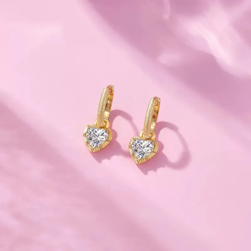 2cttw D Color Heart Moissanite Dangle Earrings 925 Sterling Silver Fine Jewelry Bling Diamond Love Drop Earrings Pass Tester