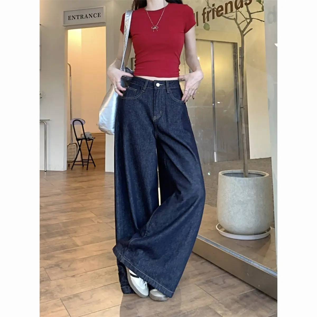 High-quality Korean Version of Versatile Wide-leg Jeans Women's Spring and Autumn New Loose and Thin Drape Pants Tide