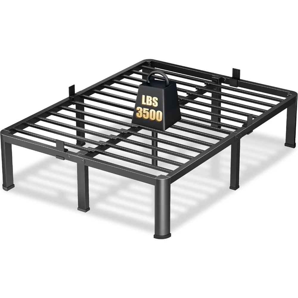 

14 Inch Queen Heavy Duty 3500 lbs Bed Frame with Round-Corner Legs & Anti-Squeak Design – Quick Assembly Metal Platform, No Box