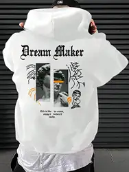 Dream Maker Brave Sculpture Pattern Men Clothing Creative Pocket Hoodies Hip Hop Autumn Streetwear Fleece Casual Male Clothing
