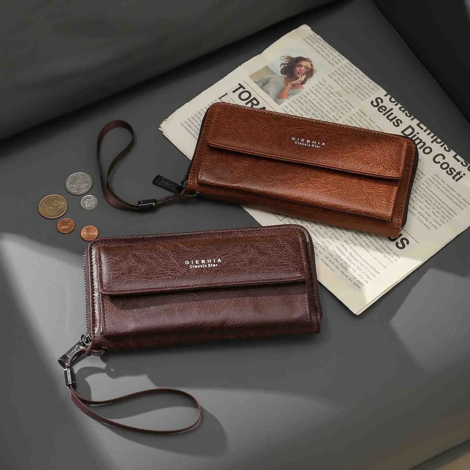 

Women's PU Zipper Handbag for Men Double Layer Card Holder Coin Purse Wallet Large Capacity Long Wallet Clutch Bag Phone Bag