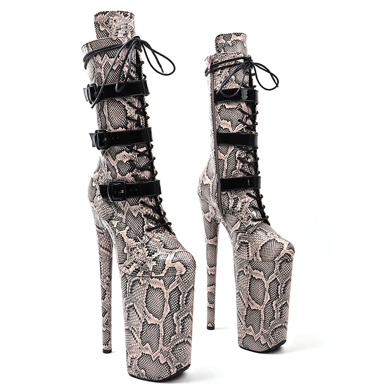 Leecabe 26CM/10inches Snake with Patent upper strap style Trend fashion boot High Heels Platform stripper heel Pole Dance shoes
