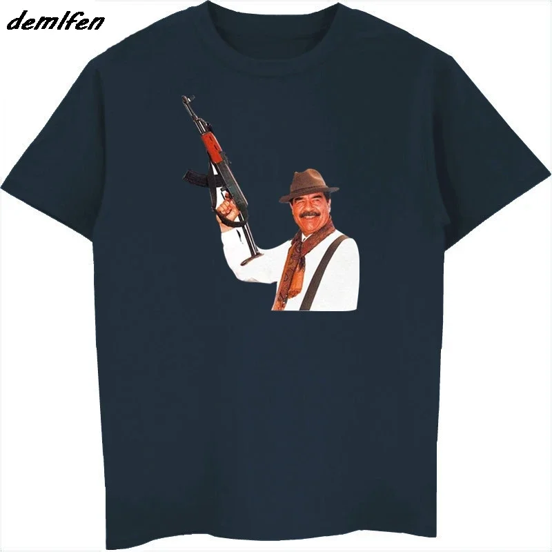 Saddam Hussein AK-47 Print T-shirt 41 Shirt Iraq Army Armed Forces T Shier Men Short Sleeve O-neck Shirt Cool Tees Tops