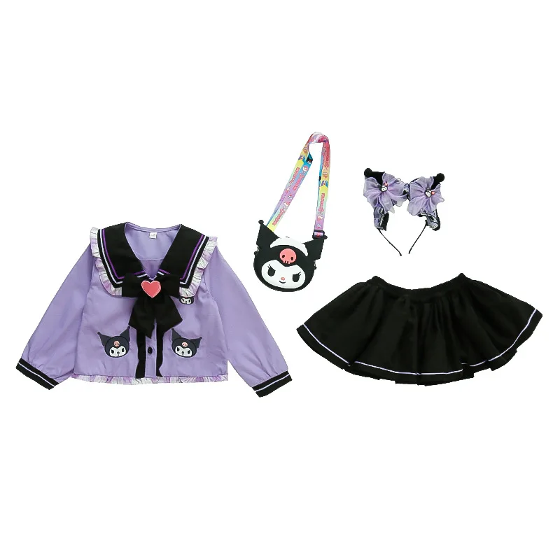 Sanrio Kuromi Girls Lolita Long Sleeves Short Skirt Suit Jk Uniform Suit Birthday Party Dress Spring Autumn Children\'s Clothing