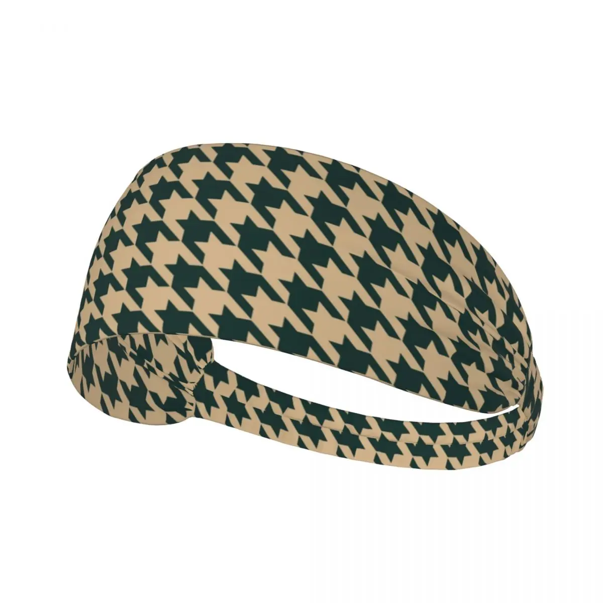 Custom Deep Cyan And Tan Houndstooth Pattern Sport Headband Tennis Non Slip Stretchy Retro Dogstooth Moisture Wicking Sweatband