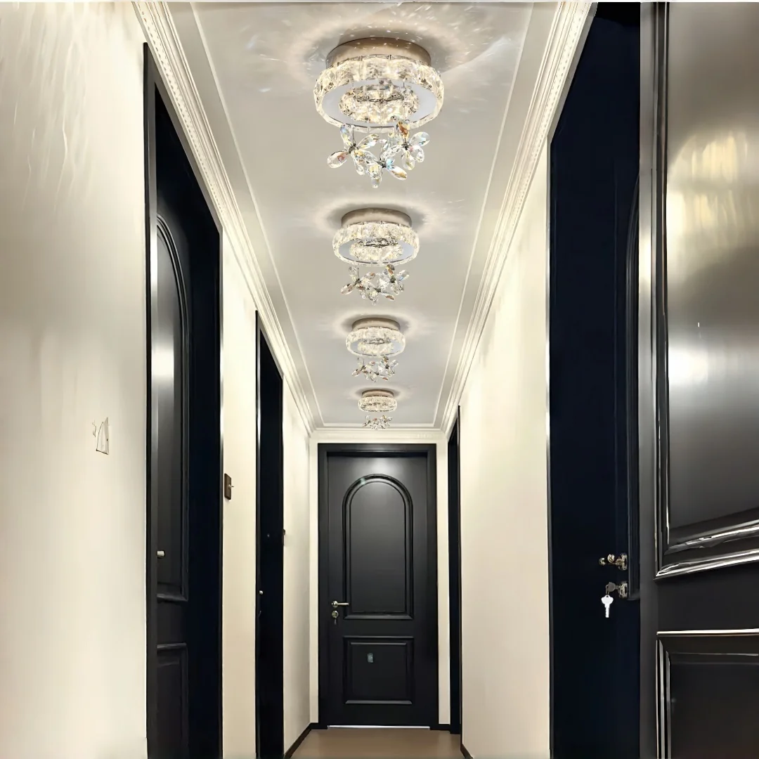 Luxury Floral Crystal Ceiling Light Modern Elegant Flush Mount Lamp for Bedroom Living Room Girls Room Home Decor