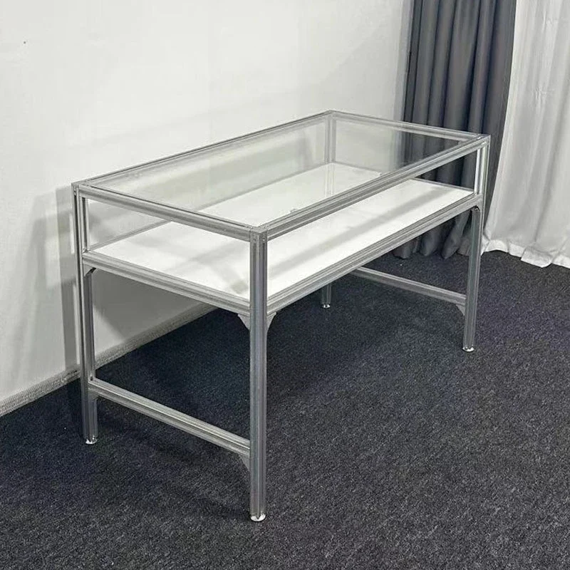 Aluminum profile computer desk medieval home desk living room desk metal glass table