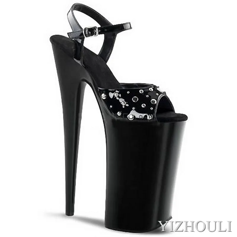 

Fashionable summer female stiletto heels 23 cm high, rivet vamp sexy stage show 9 inch model nightclub show sandals