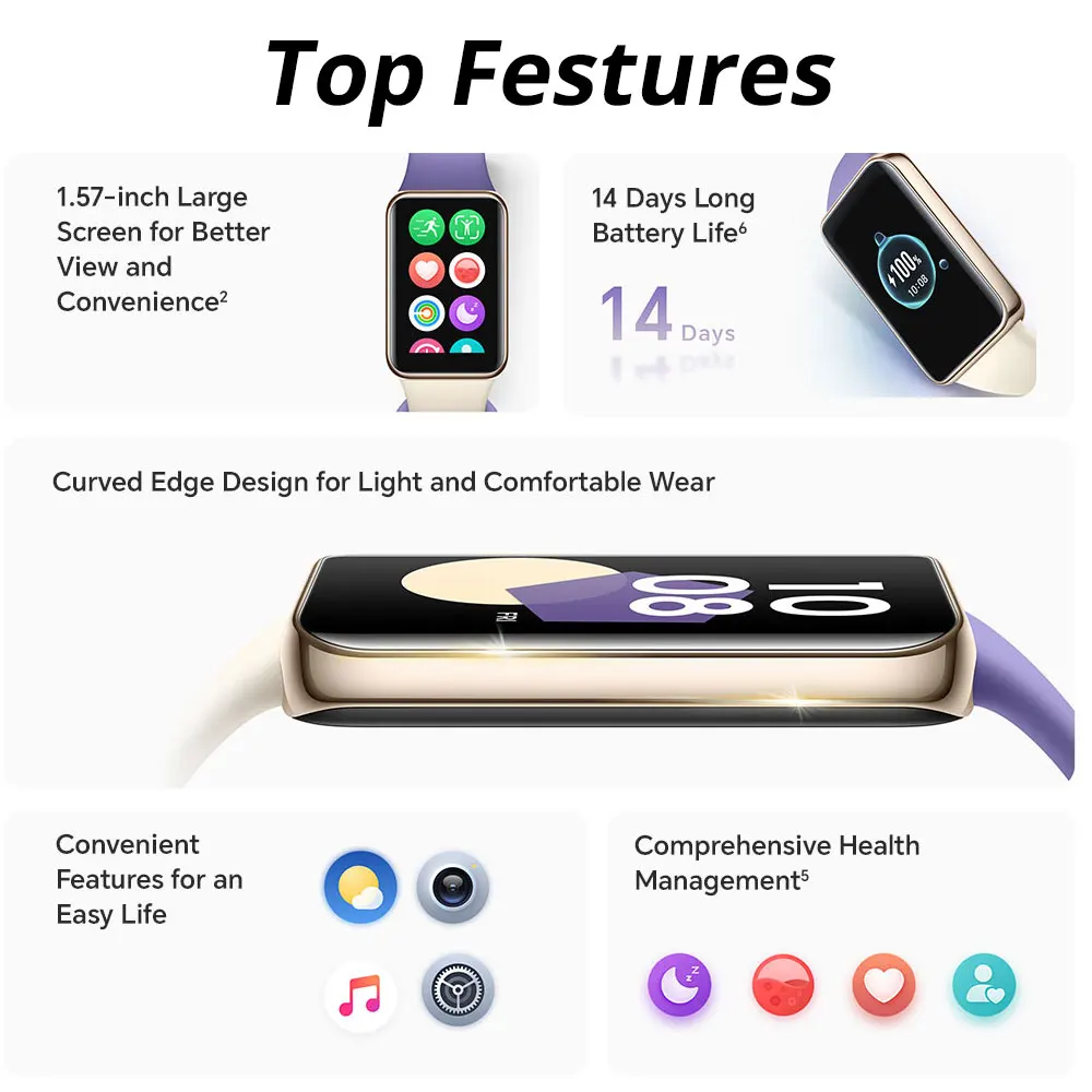 Global Version HONOR Band 9 1.57 Inches AMOLED 60Hz Display 14-Days Battery 96 Workout Modes All-day Monitor