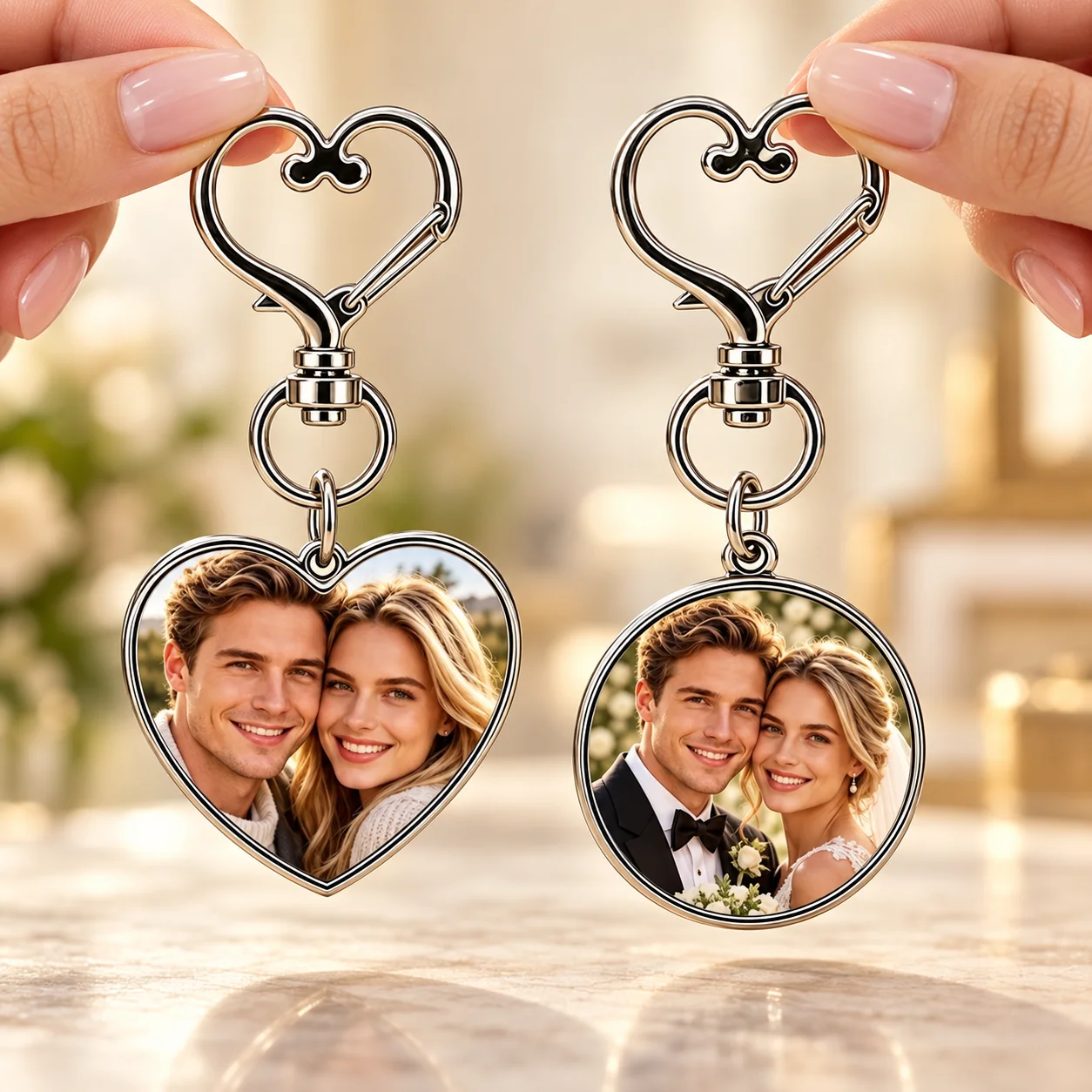 Custom Photo & Text Heart Design Keychain, Metal Heart-Shaped Carabiner Photo Keyring, Great Keepsake Birthday Anniversary Gifts