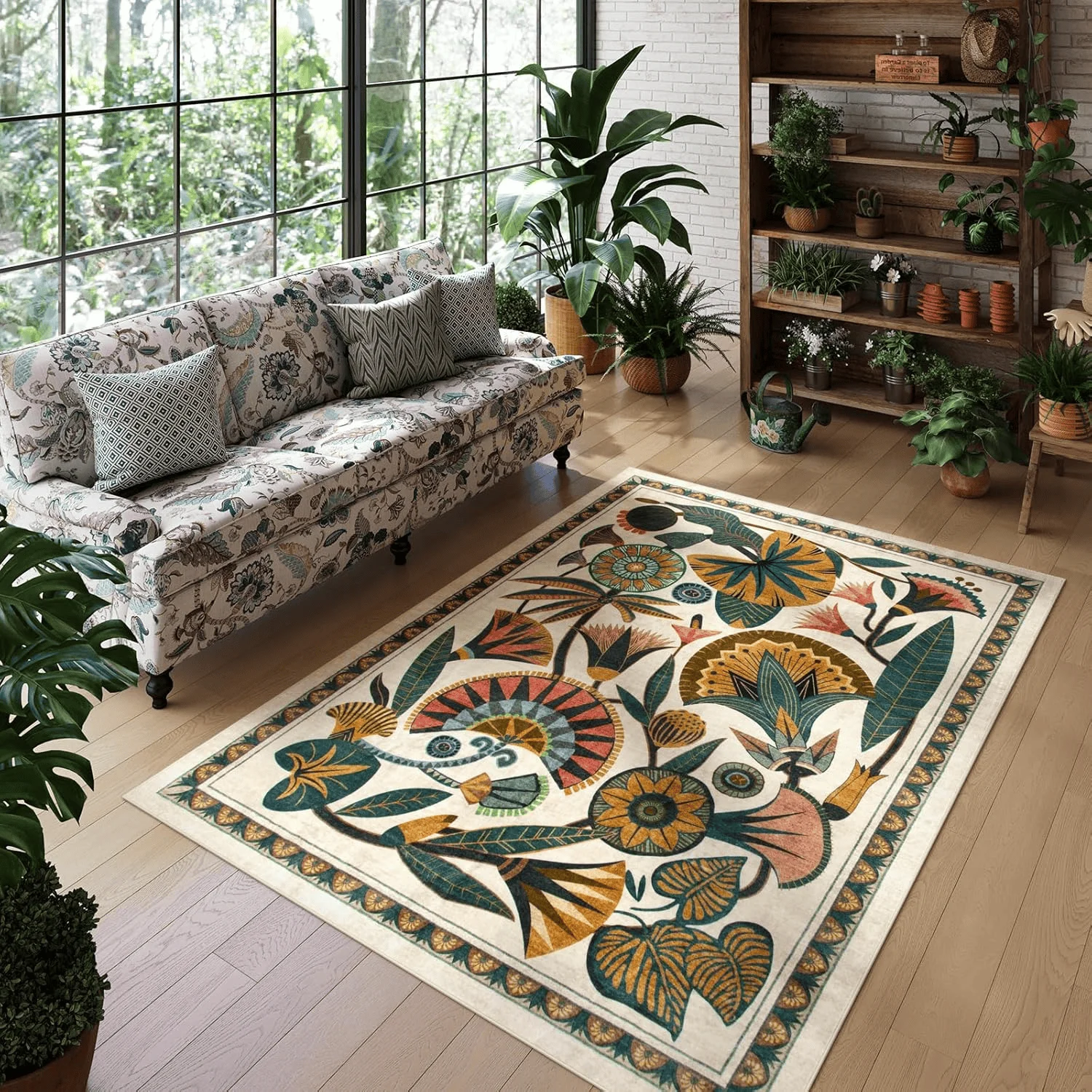 Botanical Print  Carpet American Pastoral Print Rug Large Non Slip Floor Mat for Living Room Bedroom Decor Natural Theme Home
