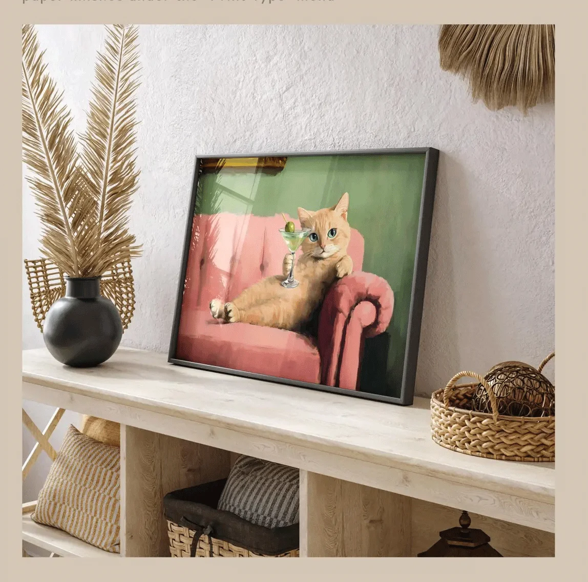 Rétro Orange chat Martini mur Art Bar chariot décor Cocktail Art Bar décor Vintage peinture à l'huile gingembre chat impression éclectique mur Art