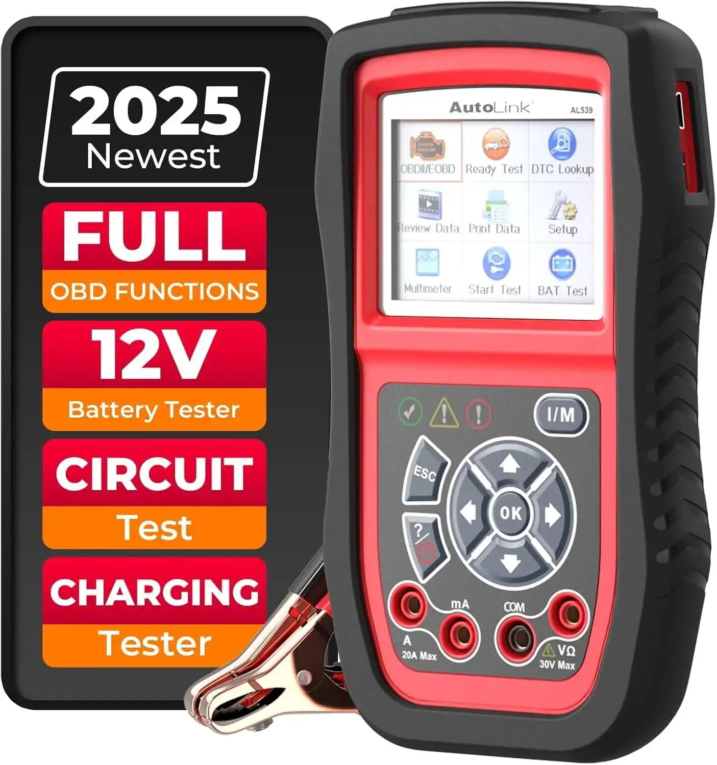 

AL539B OBD2 Сканер 3-в-1 Тестер батареи Авометр Полная диагностика OBDII и проверка систем запуска и зарядки цепей для 12 Вольт