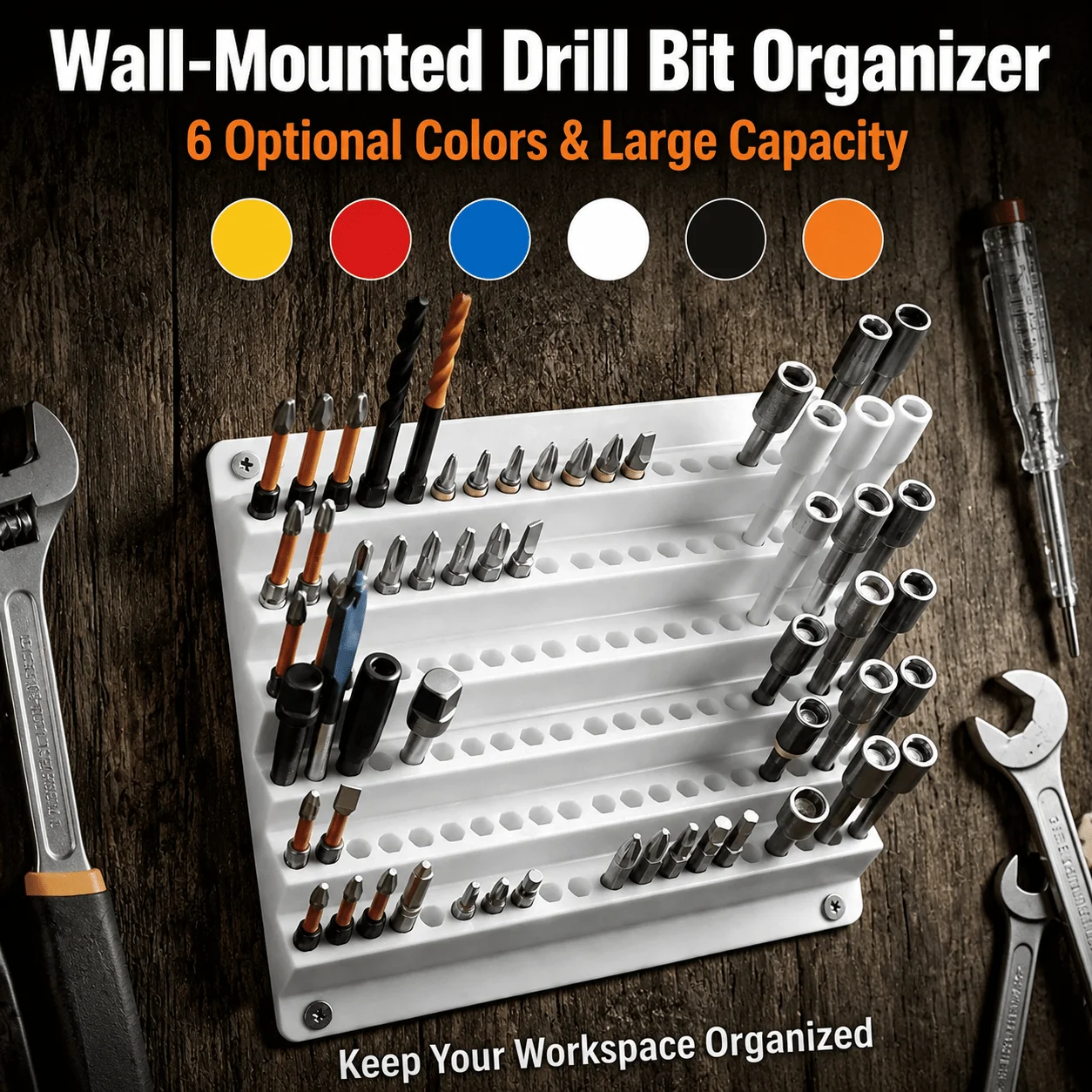 Wall Mounted Drill Bit Holder, 120 Holes Layered Hex Bit Storage Rack, Large Capacity Anti-Clog Drill Bit Organizer for Screwdri