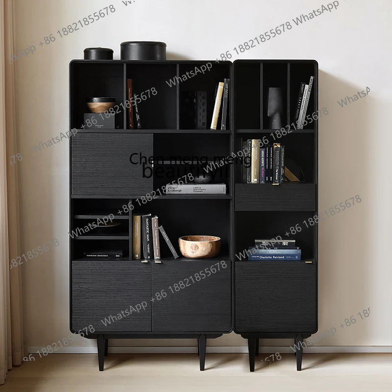 

Modern Minimalist Designer Model Nordic Retro Style Carved Solid Wood Living Room Showcase Bookcase