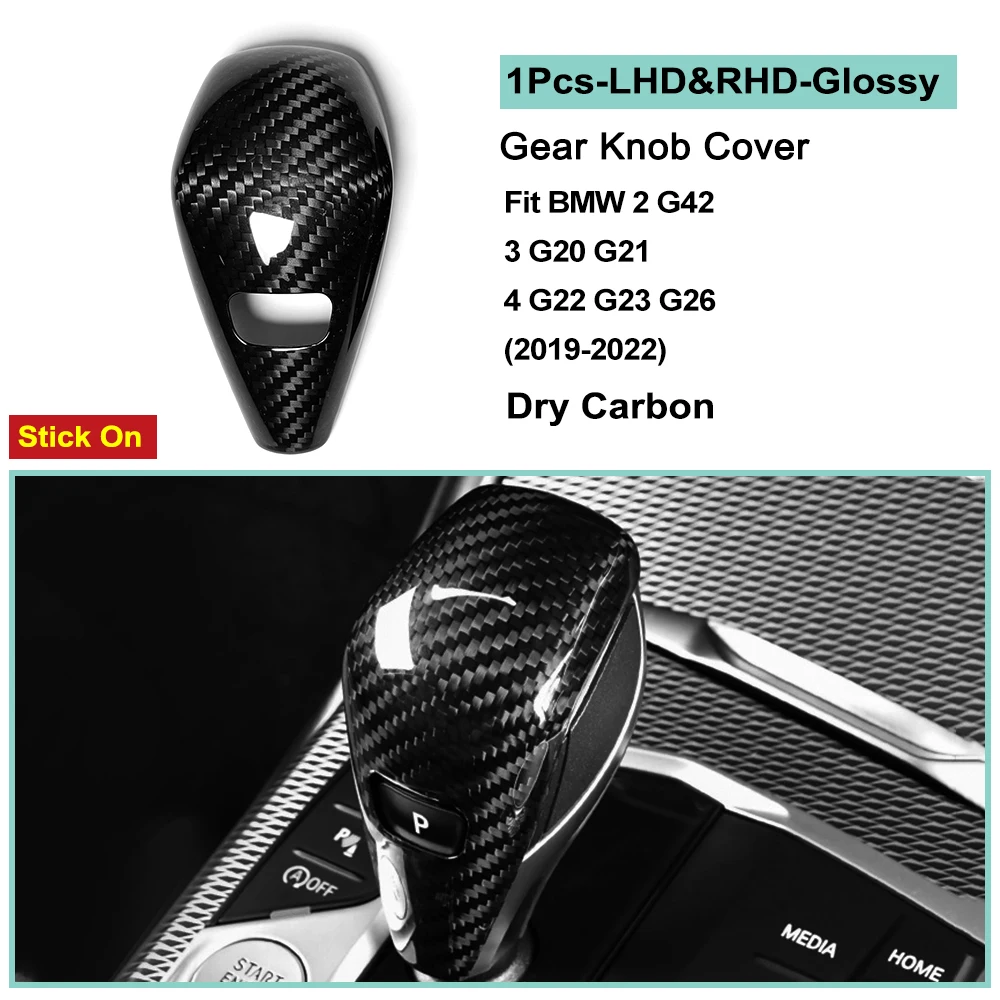 Fit 2019‑2022 BMW 2 G42 3 G20 G21 4 G22 G23 G26 Carbon Fiber Gear Shift Knob Cover Car Interior Upgrade Decoration Accessories